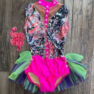 🔥Dance Costume Ballroom Jazz Leotard Dress Performance Dancewear Head Piece 🔥